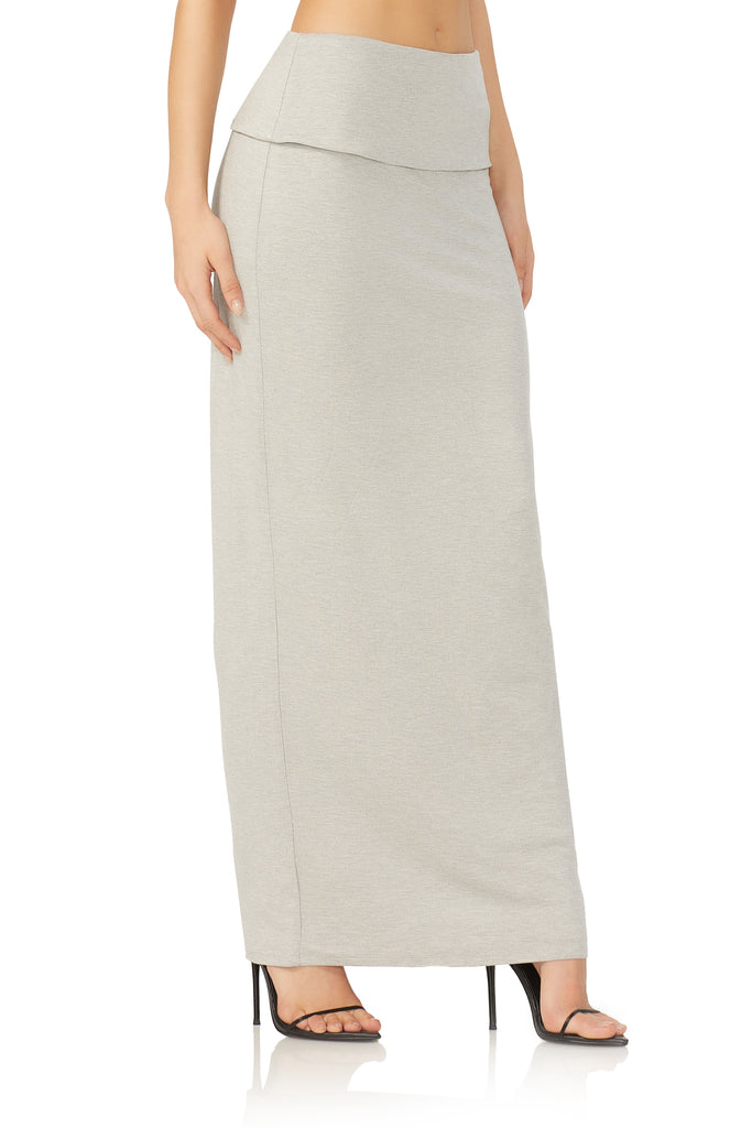 women's maxi skirt with fold over at the waist in heather grey