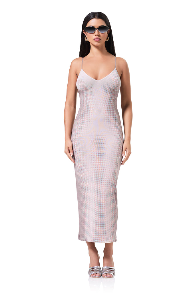 women's mesh knit midi dress in a nude illusion print 