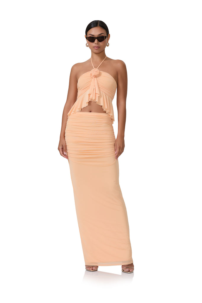 women's maxi length skirt in peach fuzz