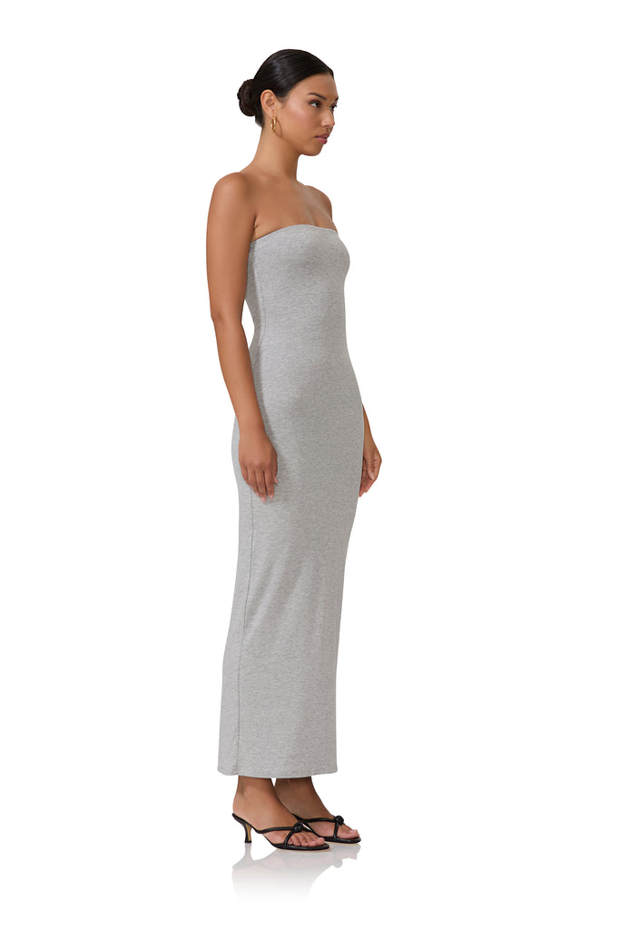 women's strapless maxi length dress in heather grey