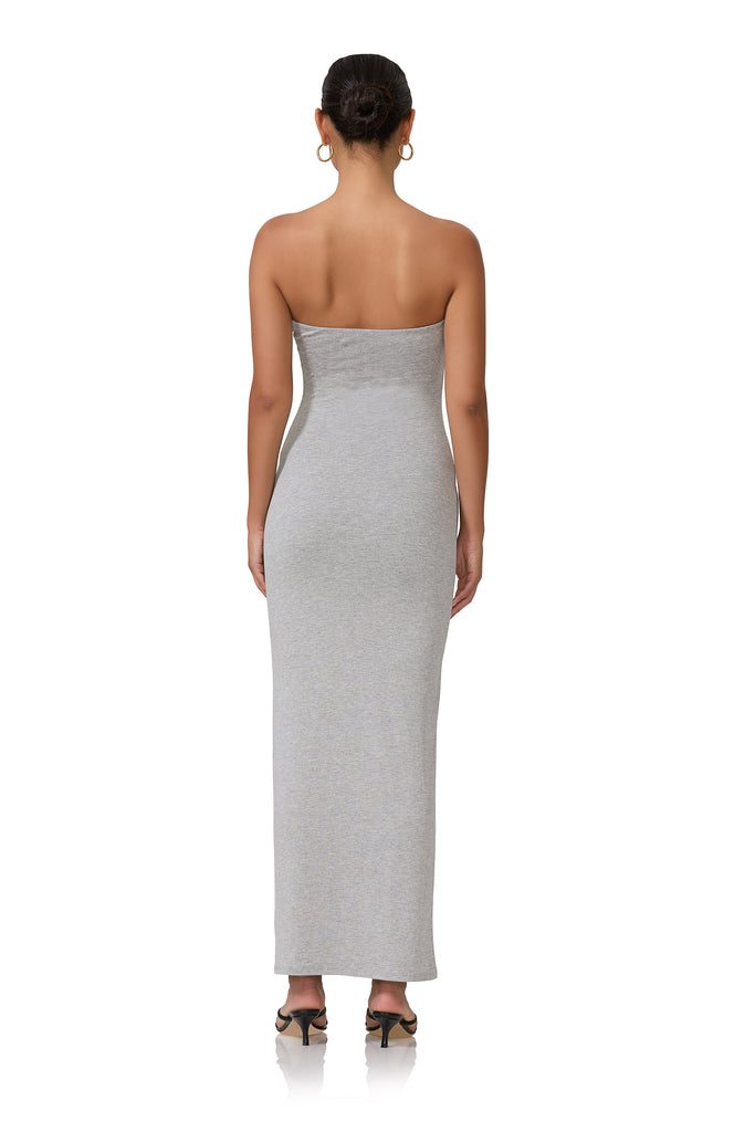 women's strapless maxi length dress in heather grey