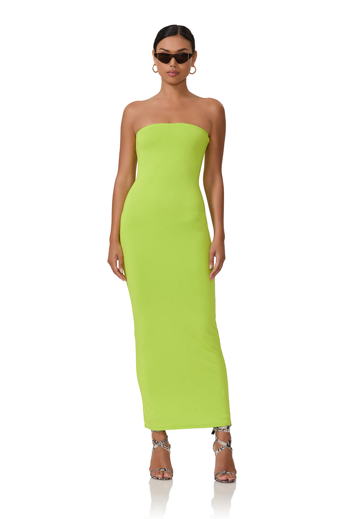 women's strapless maxi length dress in lime punch