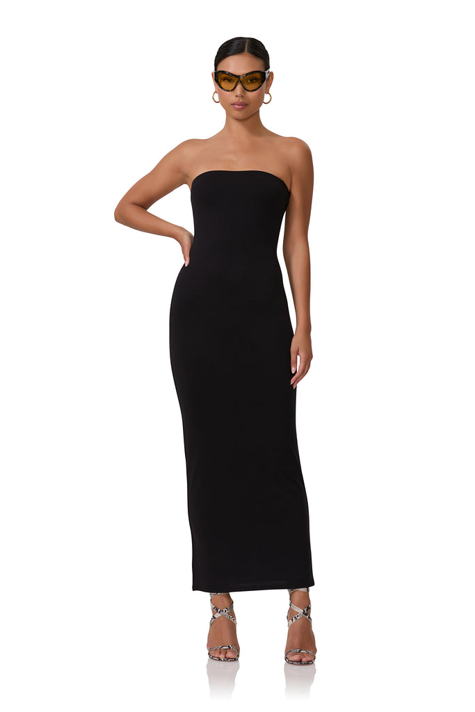 women's strapless maxi length dress in black