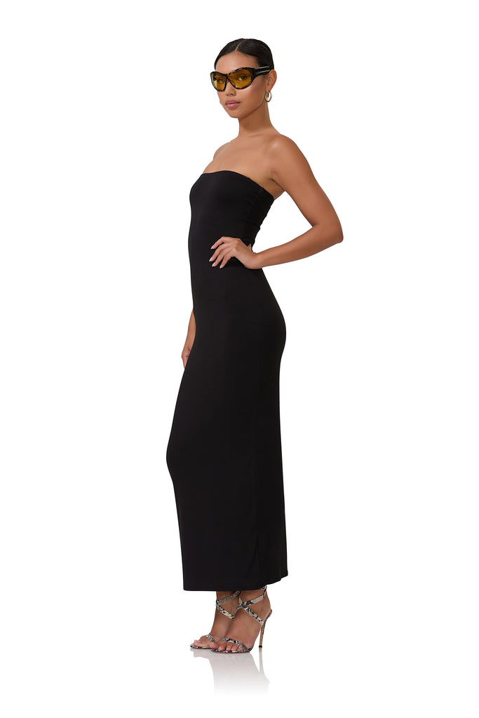 women's strapless maxi length dress in black