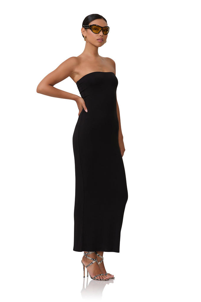 women's strapless maxi length dress in black