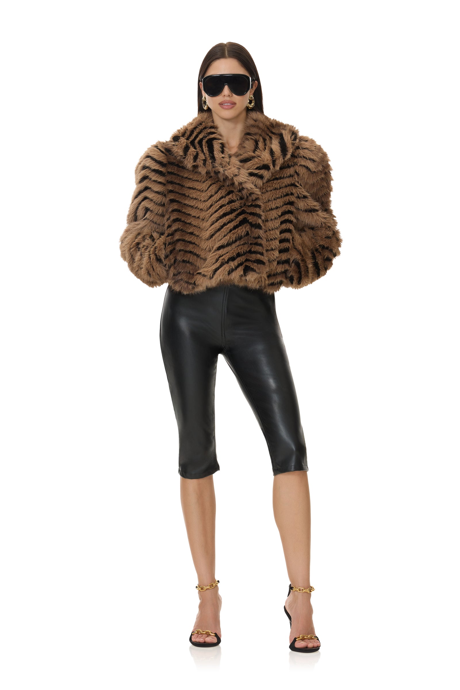 Biba Fur Jacket - Brown Chevron - 54405533434226