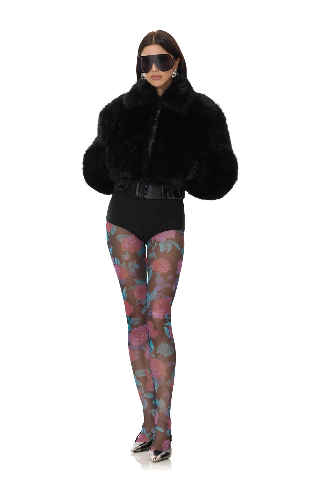 AFRM Mesh Tights - Plum Roses - AFRM
