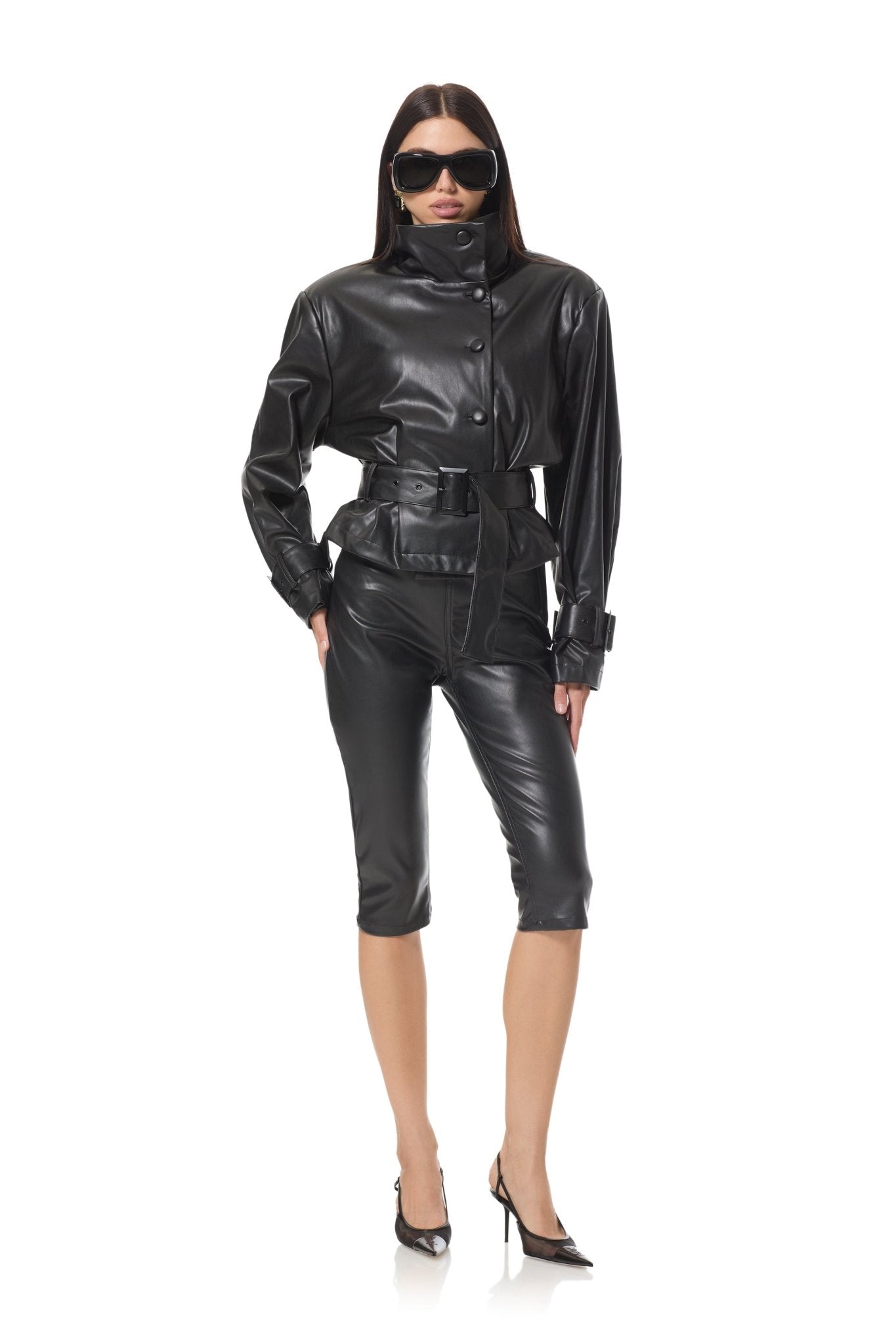 Calla Faux Leather Capri - Noir - AFRM