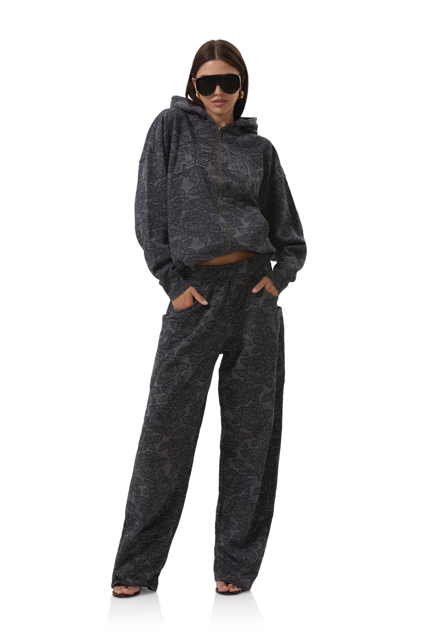 Cameron Zip Up Hoodie - Black Lace - AFRM