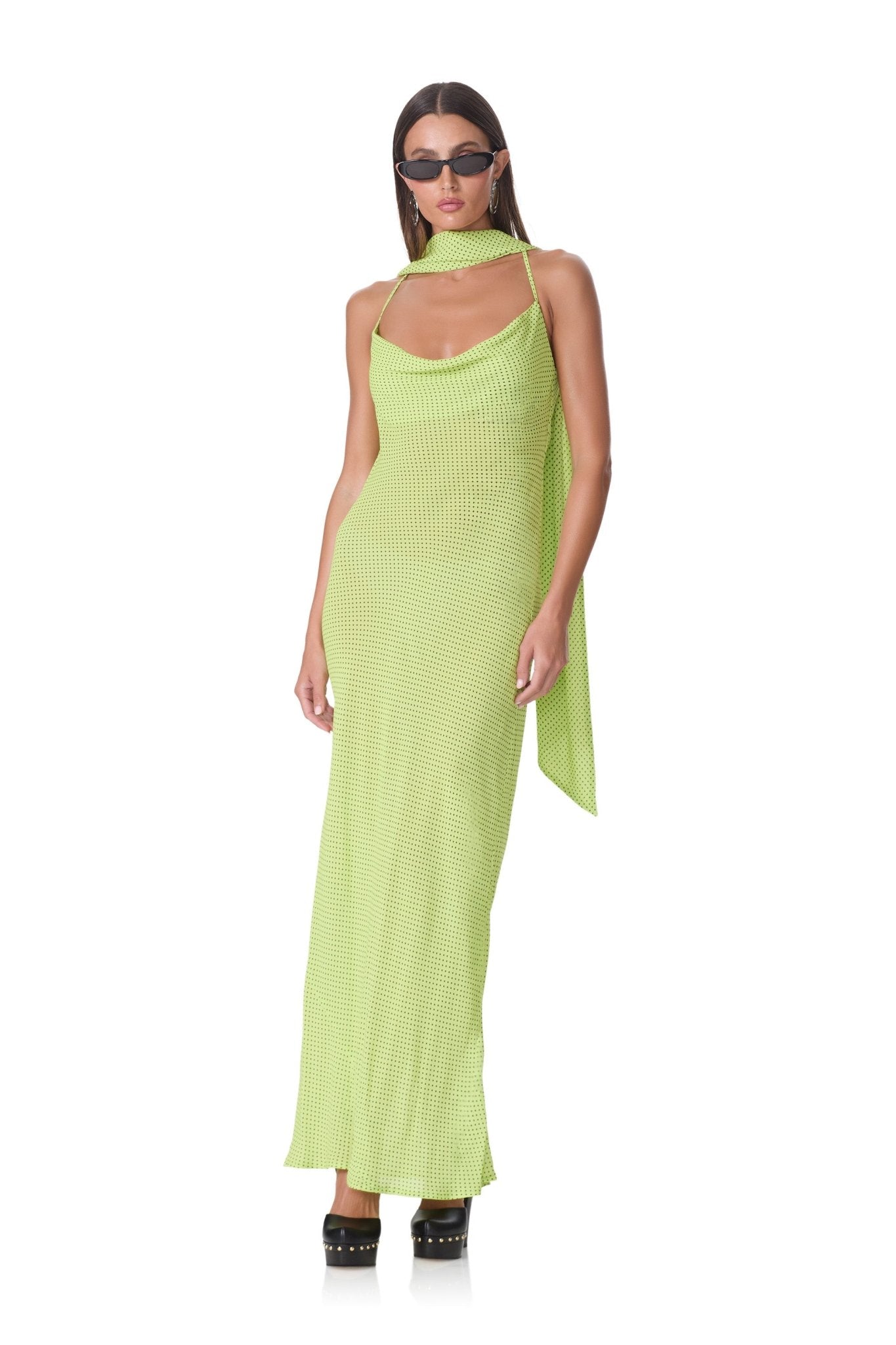 Cheryl Dress - Lime Pin Dot - AFRM