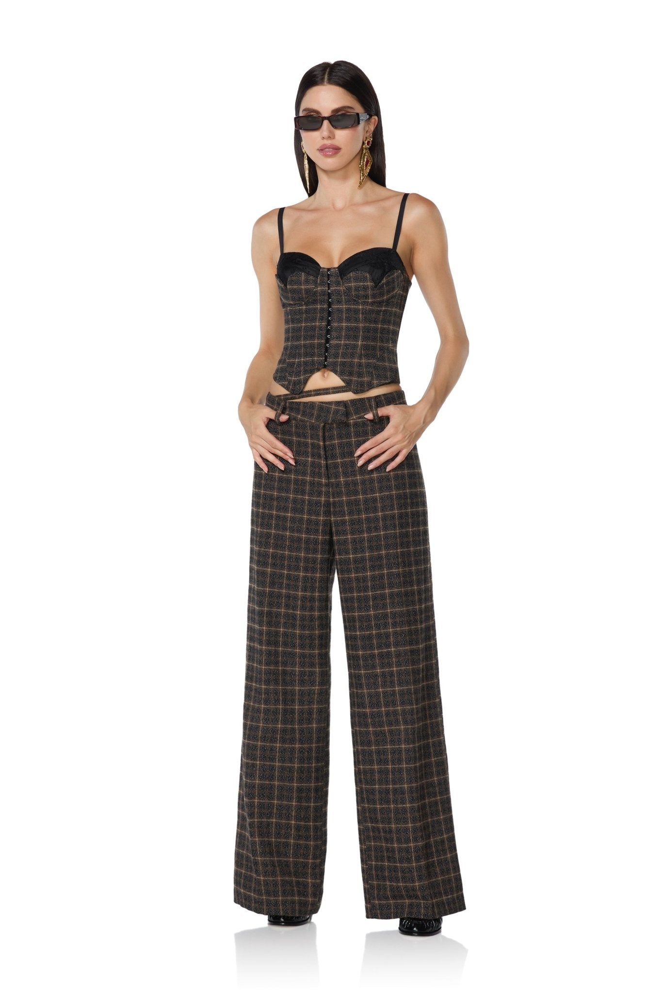 Cove Belted Trouser - Charcoal Plaid - AFRM