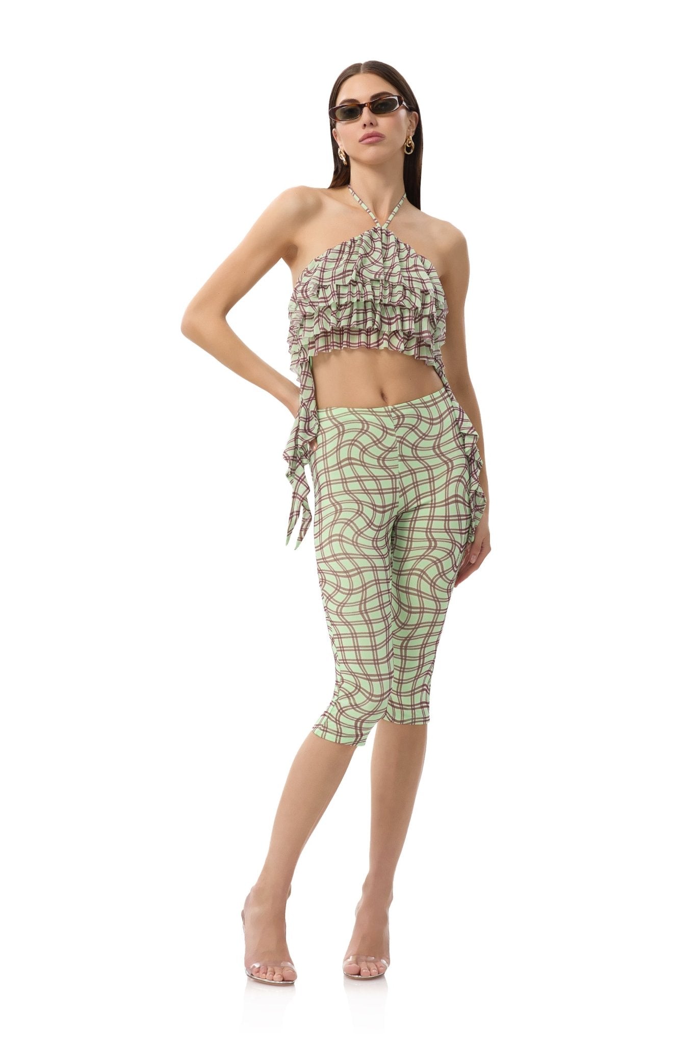 Gianna Capri Pant - Mint Plaid - AFRM