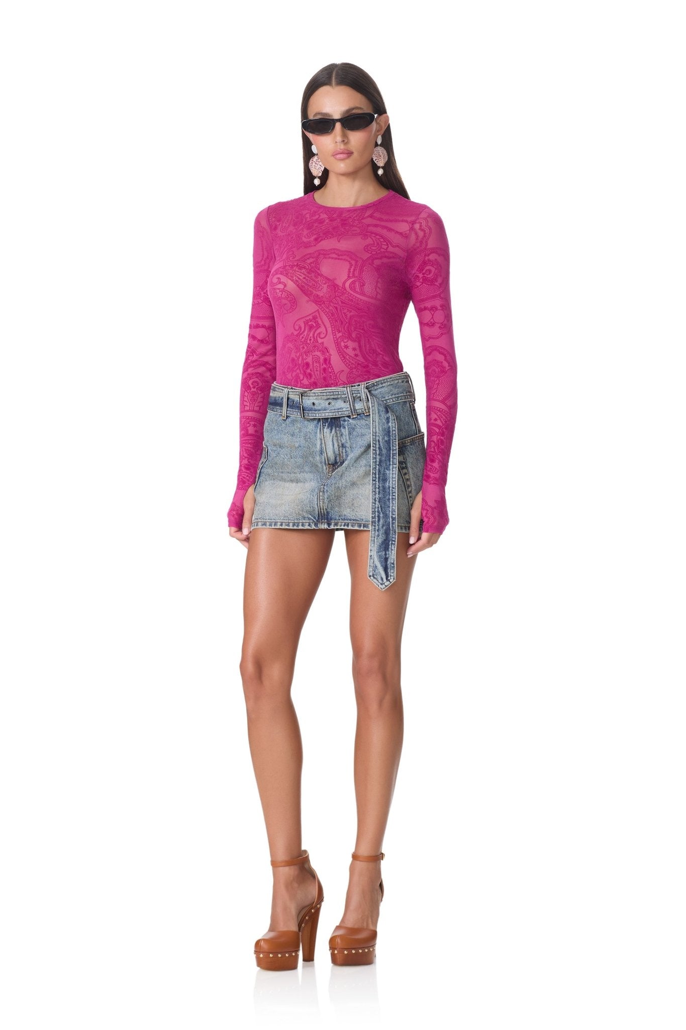 Kaylee Velvet Top - Fuchsia Paisley - AFRM