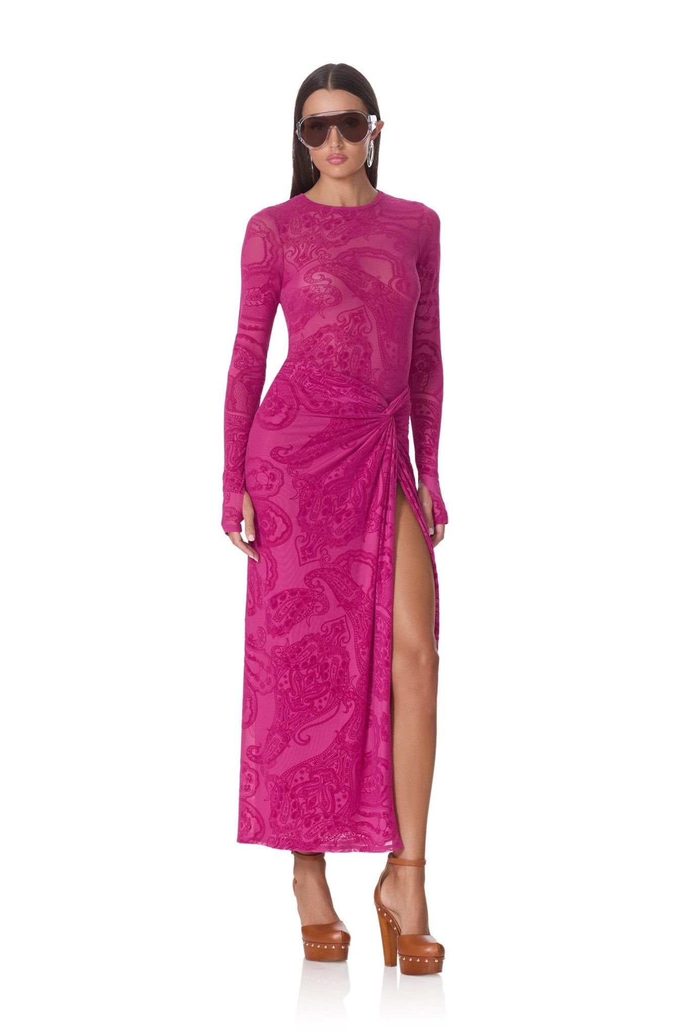 Lorli Velvet Skirt - Fuchsia Paisley - AFRM