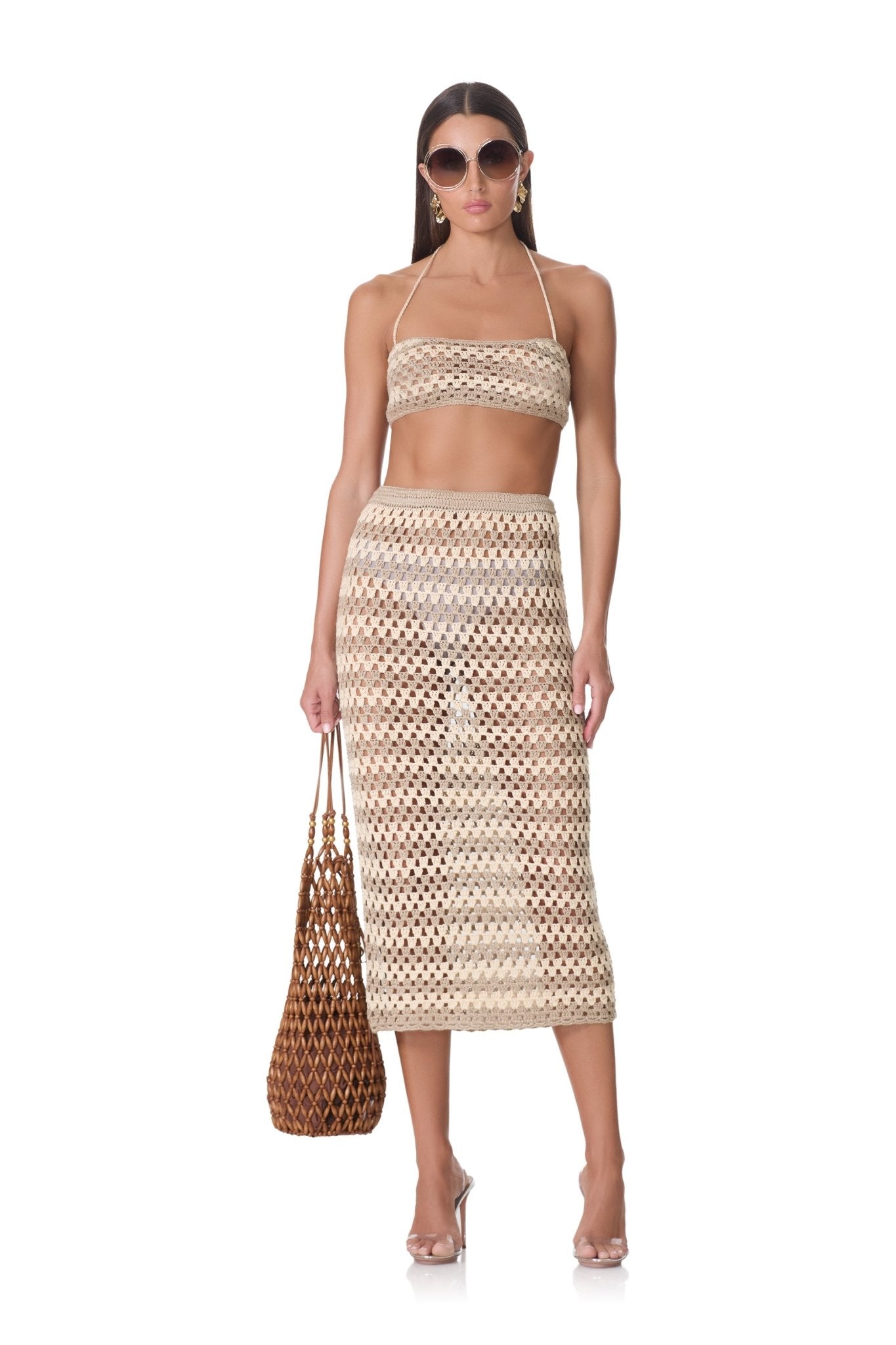 Natalia Crochet Skirt - Dune Stripe - AFRM