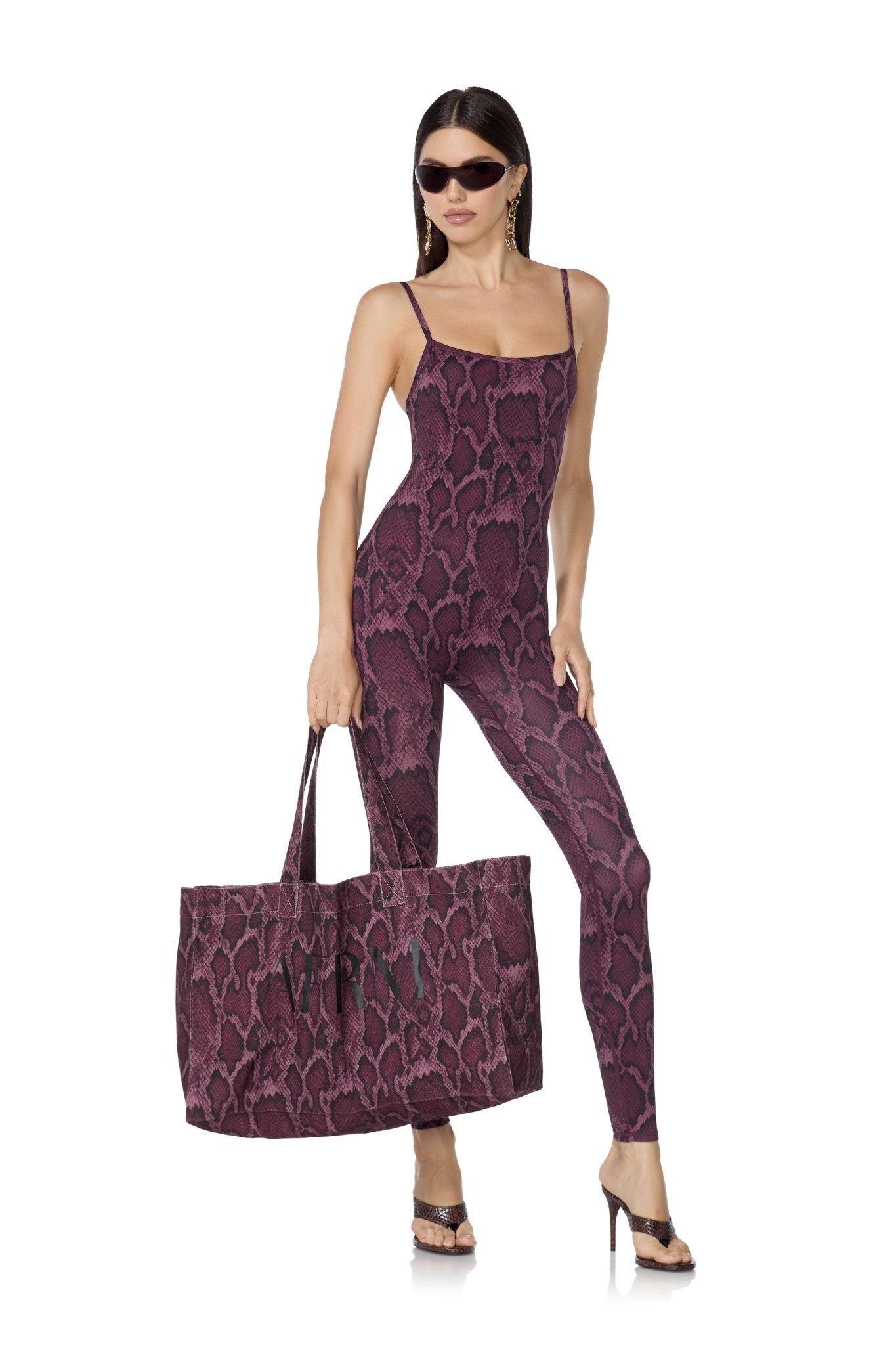 Opal Catsuit - Plum Wine Snake - AFRM