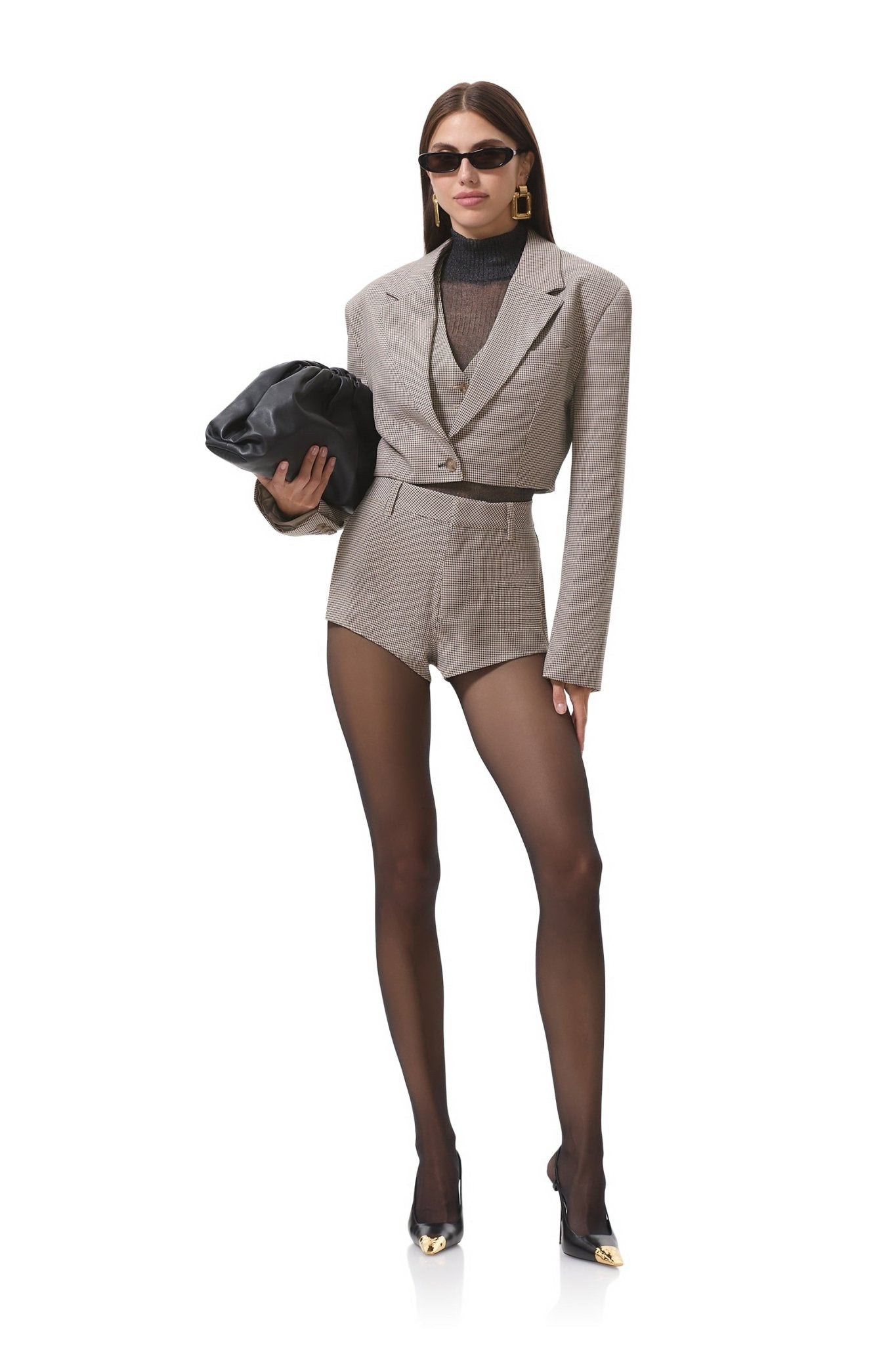 Petra Crop Blazer - Grey Houndstooth - AFRM