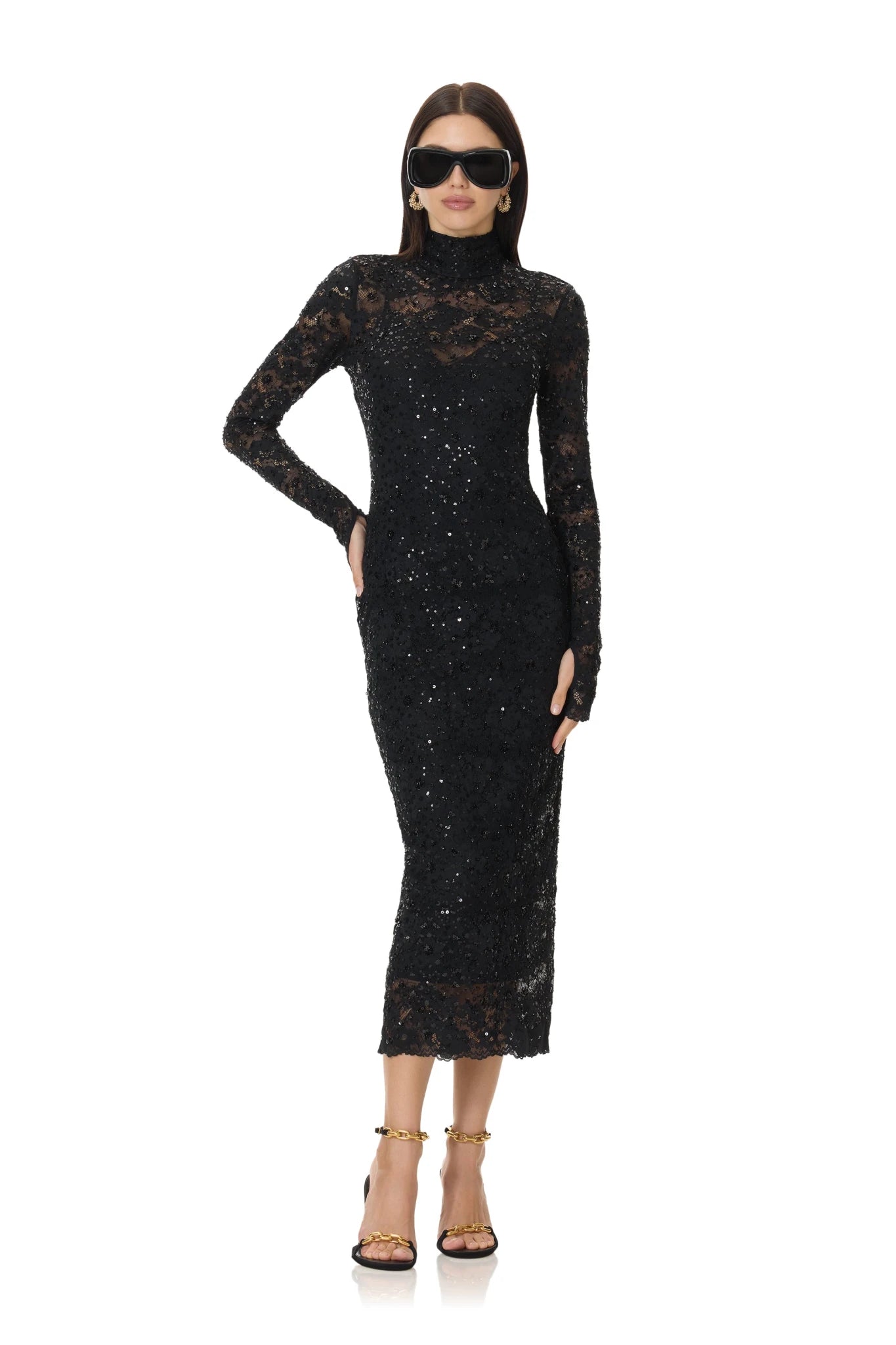 Shailene Beaded Lace Dress - Noir - AFRM