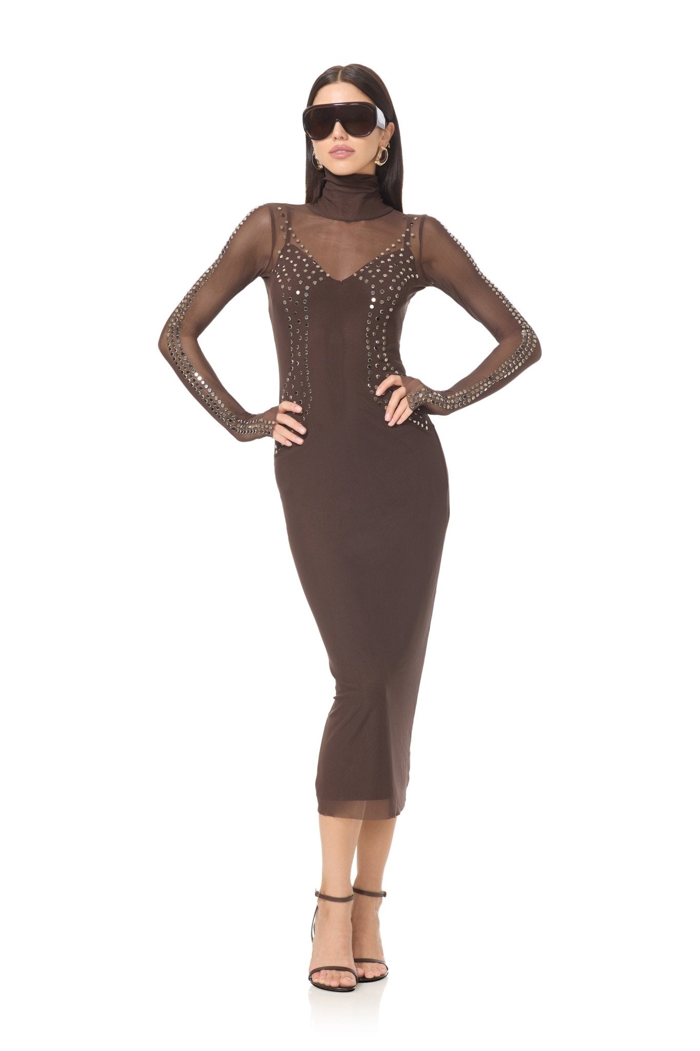 Shailene Studded Mesh Dress - Espresso - AFRM