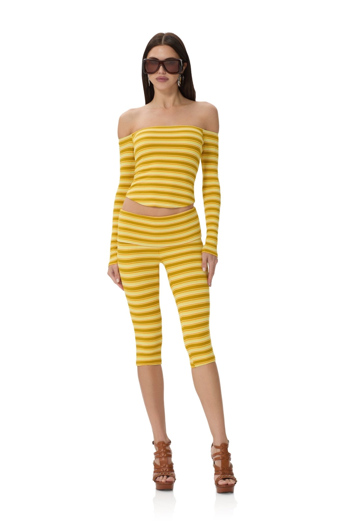 Silvia Capri Legging - Limelight Stripe - AFRM