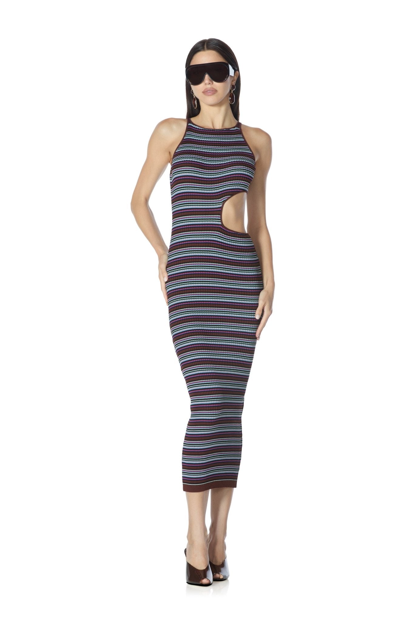 Simmons Dress - Chocolate Stripe - AFRM