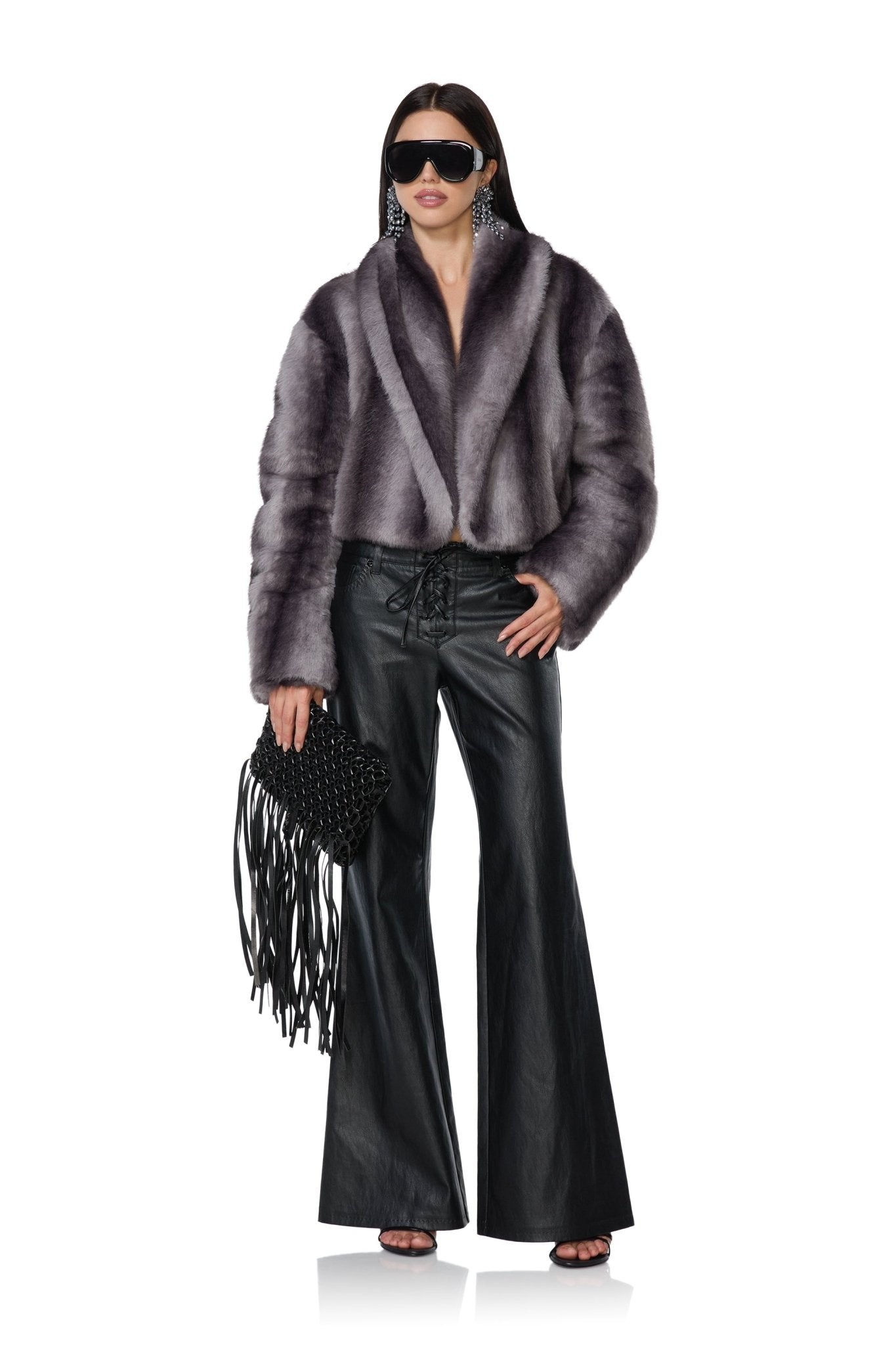 Stephanie Fur Jacket - Grey Stripe - AFRM