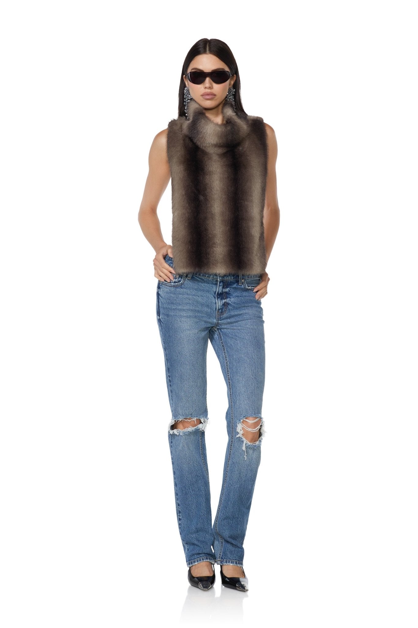 Sudi Fur Pullover - Dark Brown Stripe - AFRM