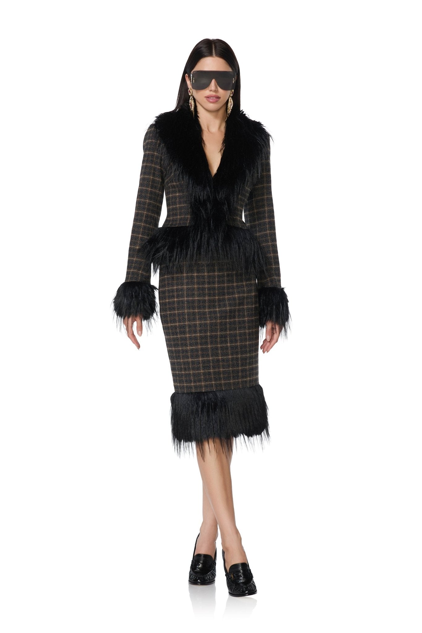 Talon Fur Skirt - Charcoal Plaid - AFRM