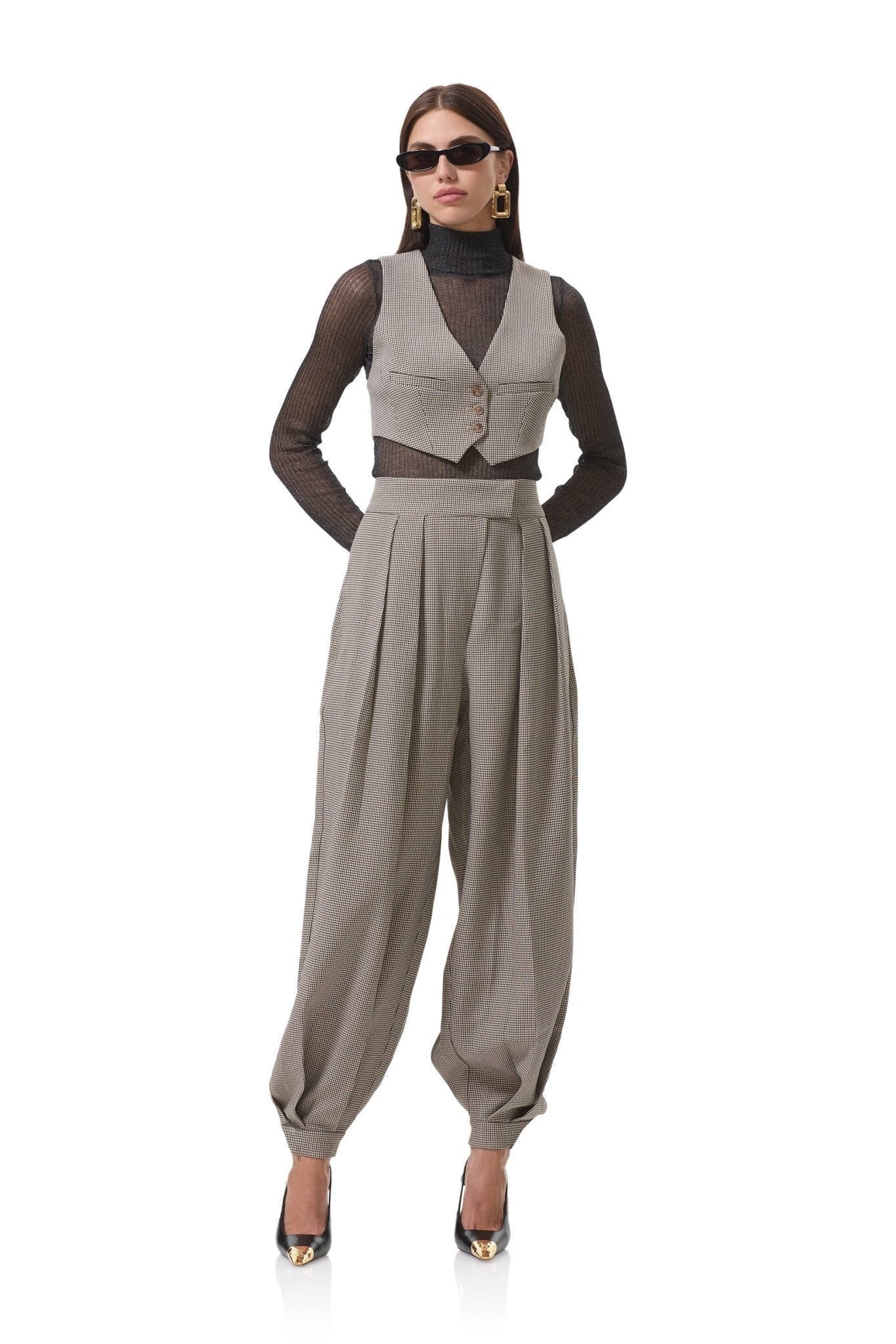 Tiffany Balloon Pant - Grey Houndstooth - AFRM