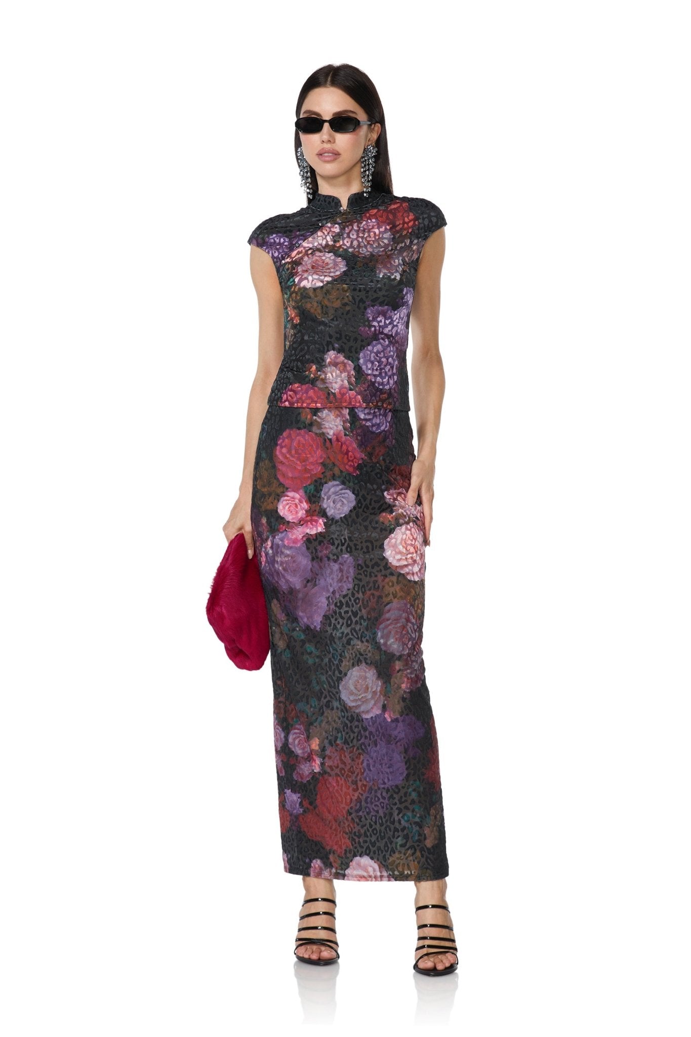 Vanya Velvet Skirt - Violet Roses - AFRM