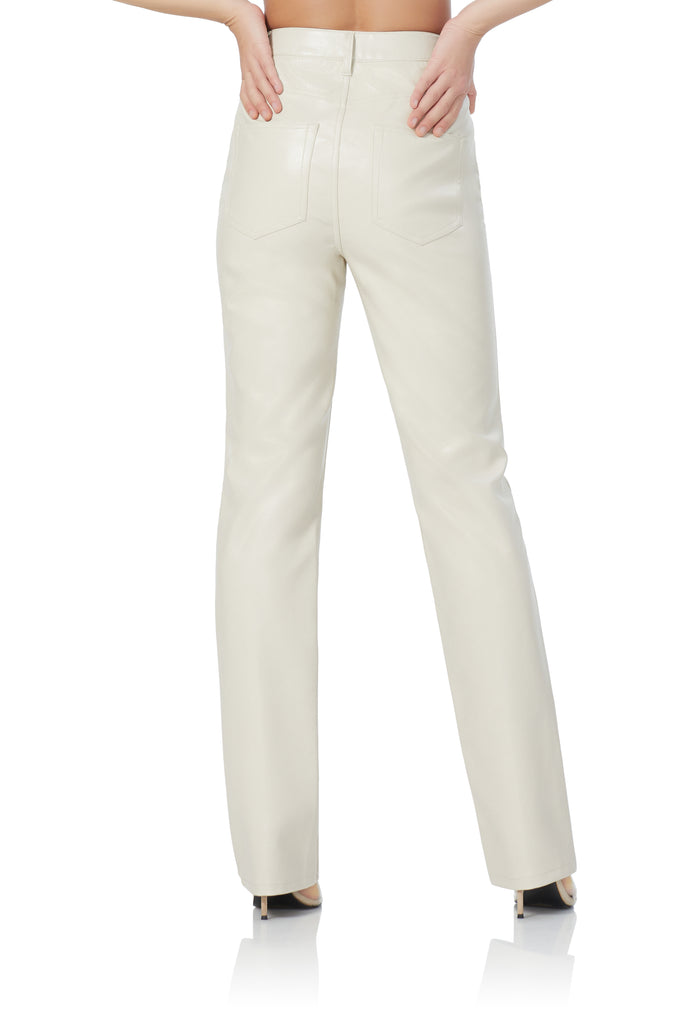 women's high rise straight leg pant in faux leather in off white